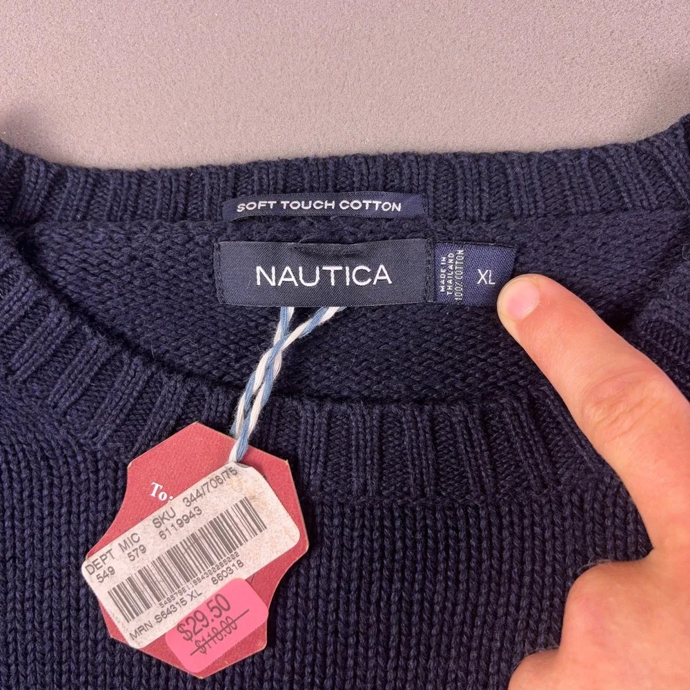 Nautica Mens XL Navy Blue Cotton Crewneck American Flag Graphic Sweater NWT